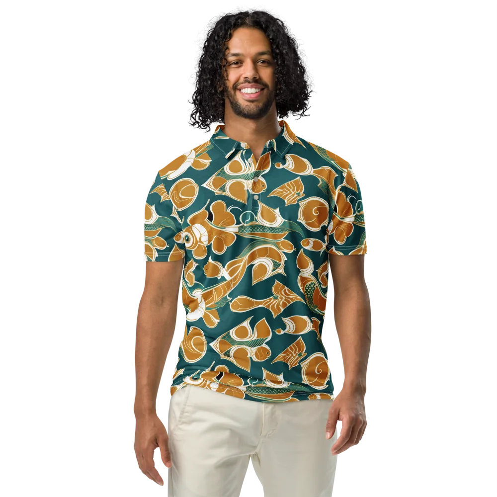Gilded Koi Current on Men's Slim Fit Polo Shirt — Front
