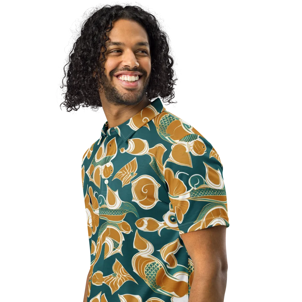 Gilded Koi Current on Men's Slim Fit Polo Shirt — Left Front