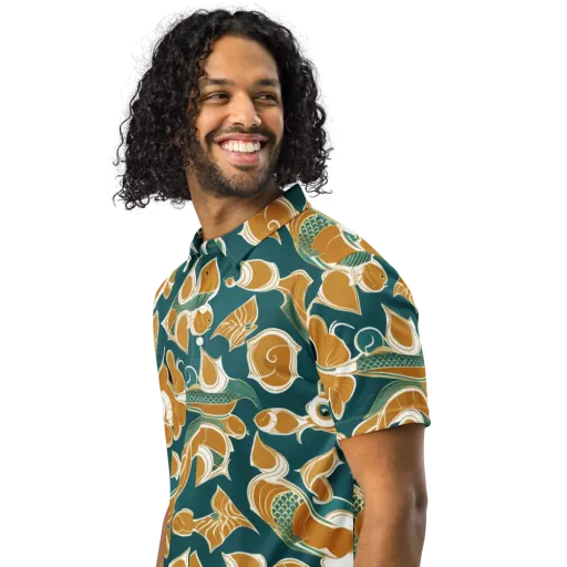 Gilded Koi Current on a Men's Slim Fit Polo Shirt