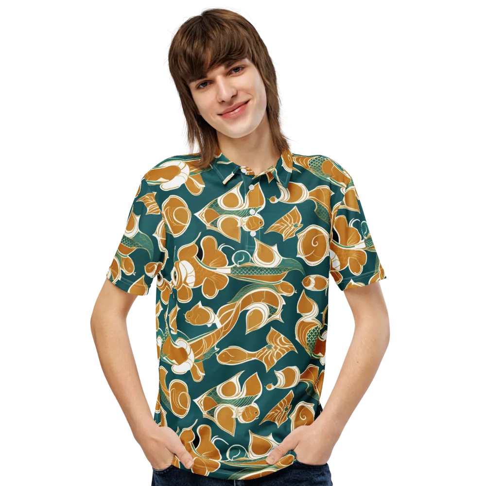 Gilded Koi Current on Men's Slim Fit Polo Shirt — Front