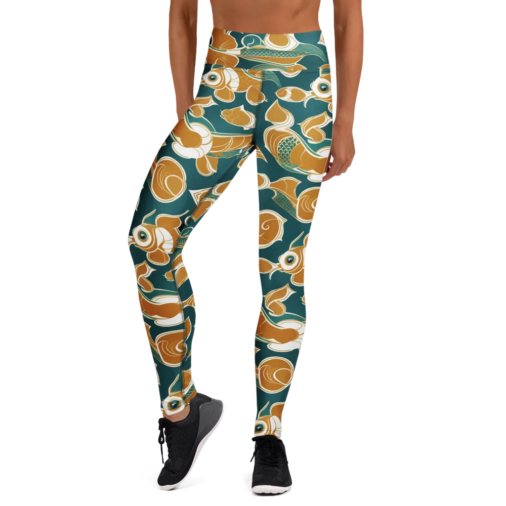 Gilded Koi Current on Yoga Leggings — Front