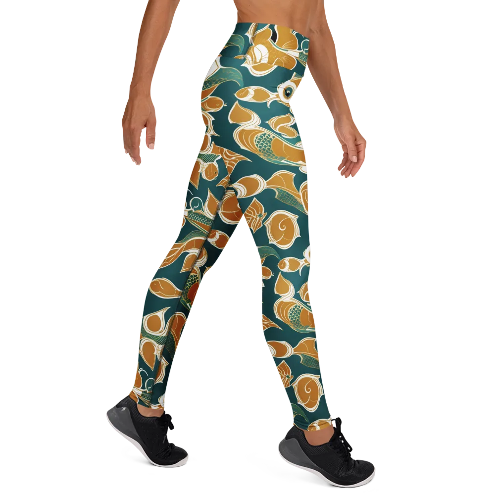 Gilded Koi Current on Yoga Leggings — Right