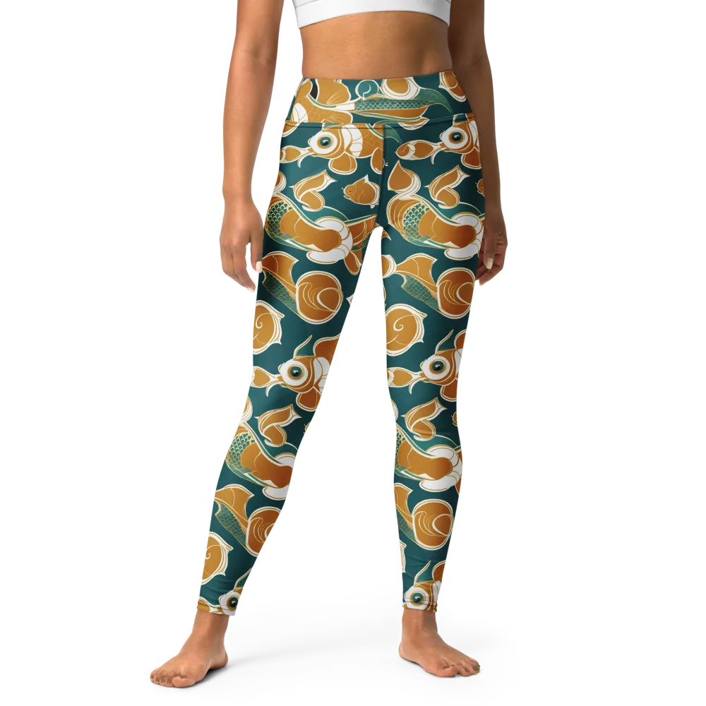 Gilded Koi Current on Yoga Leggings — Front