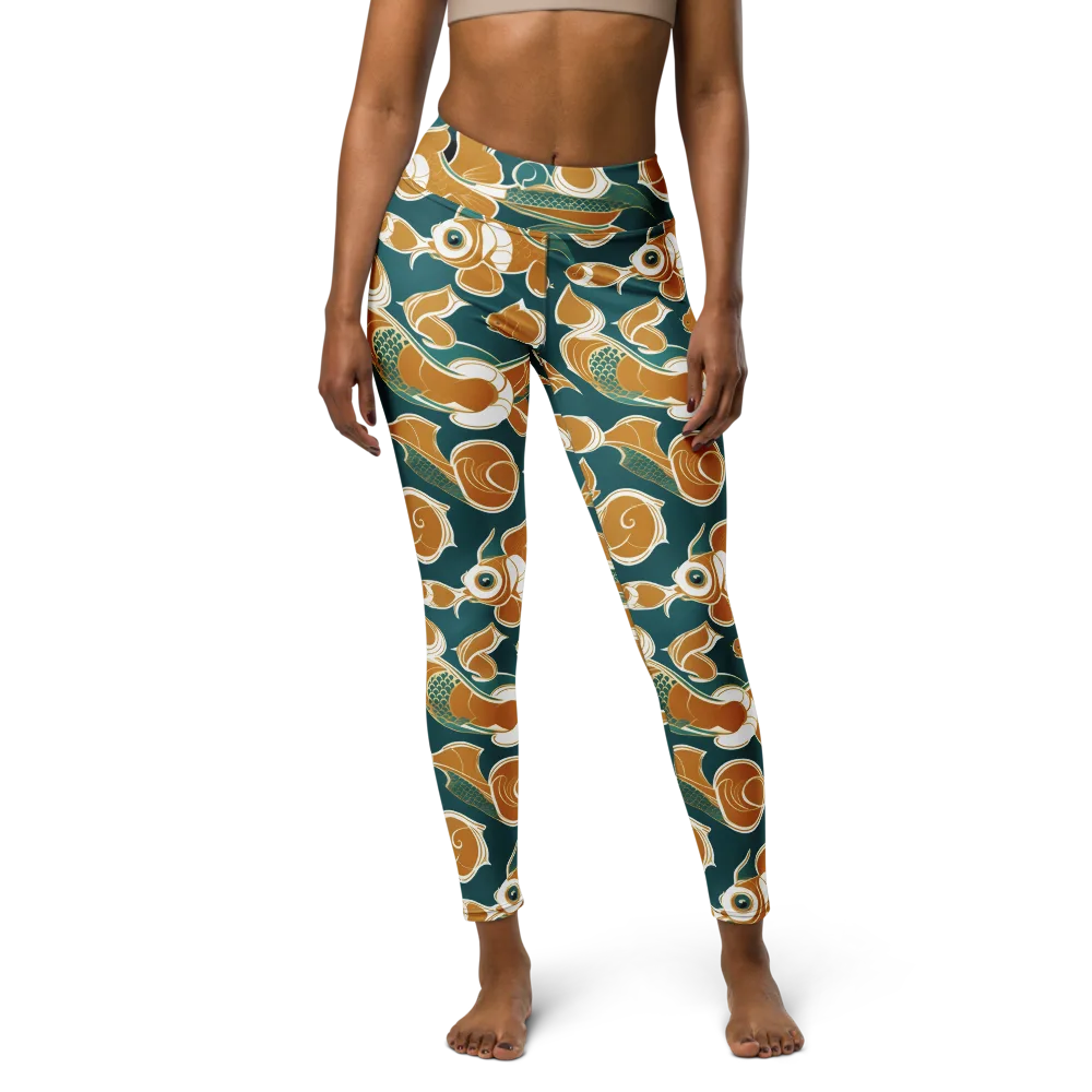Gilded Koi Current on Yoga Leggings — Front