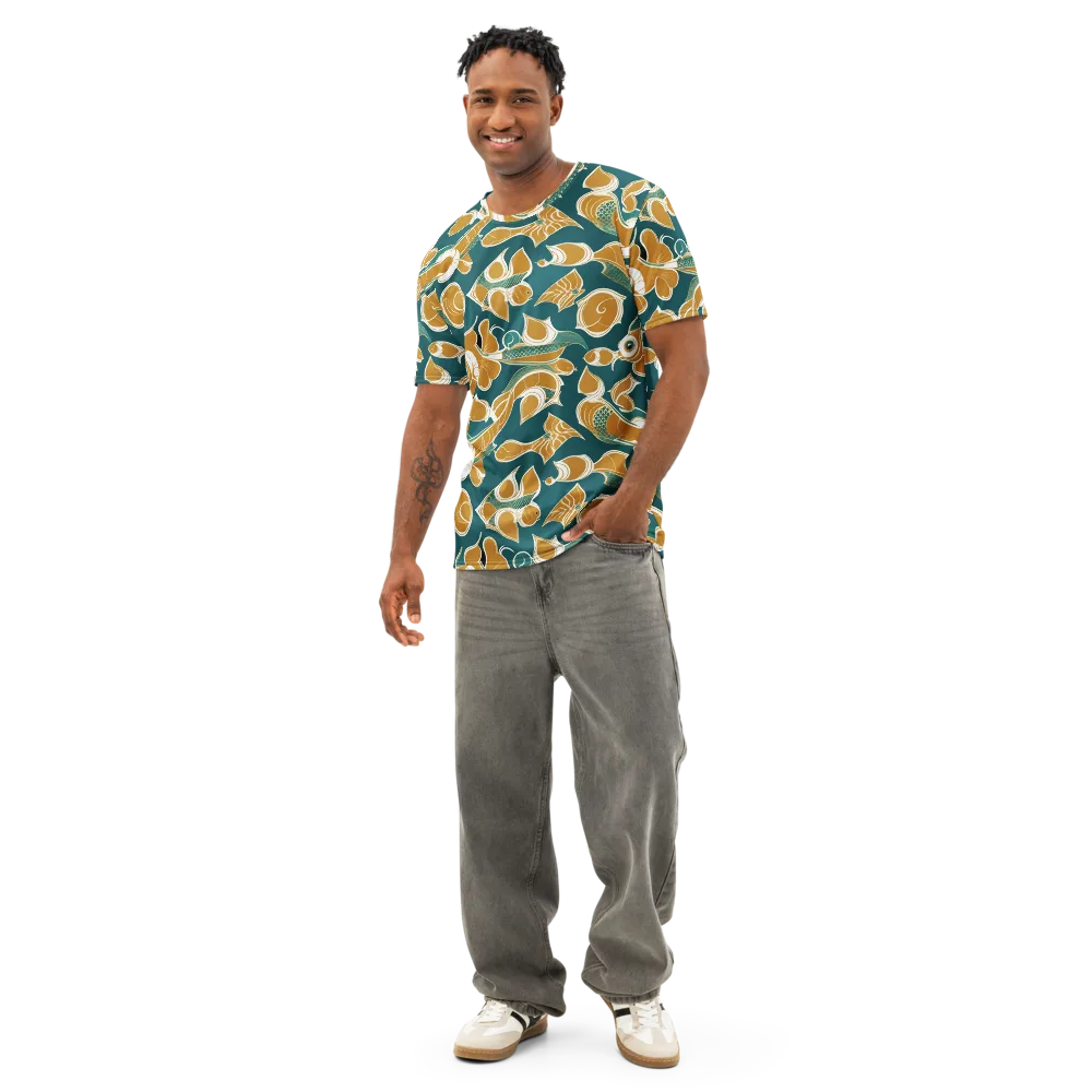 Gilded Koi Current on Men's Cotton Crew Neck T-Shirt — Front