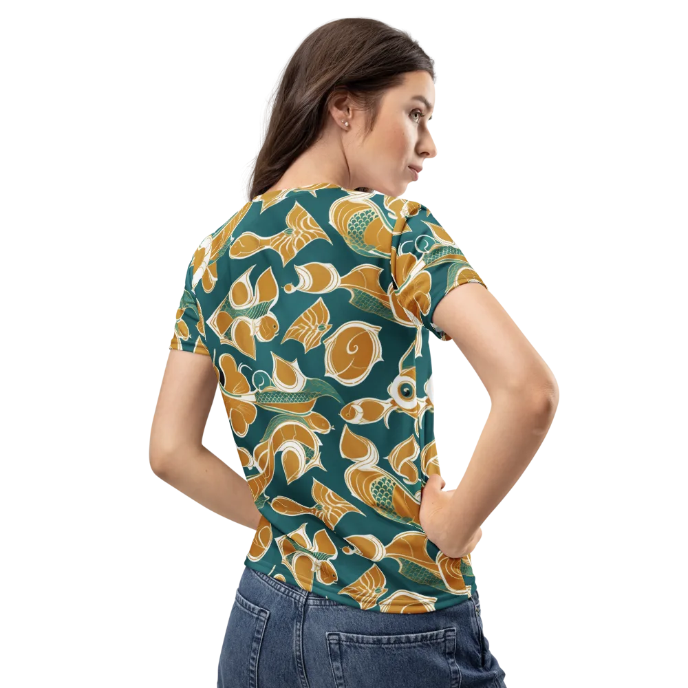 Gilded Koi Current on Women's Crew Neck T-Shirt — Back