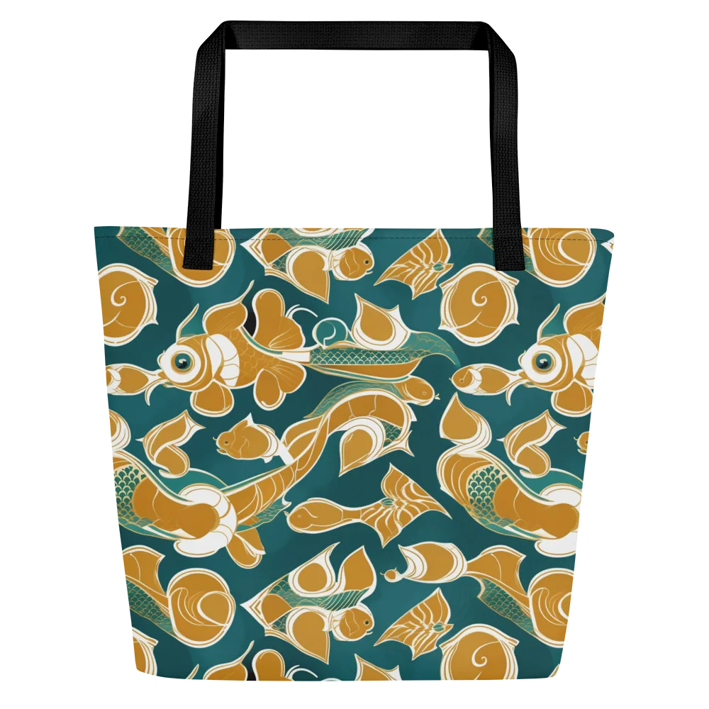 Gilded Koi Current on Large Tote Bag W/ Pocket — Front