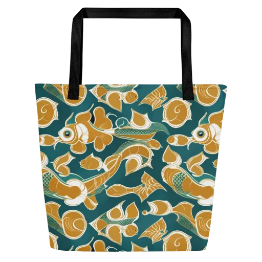 Gilded Koi Current on a Large Tote Bag W/ Pocket