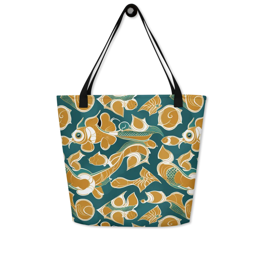 Gilded Koi Current on Large Tote Bag W/ Pocket — Front