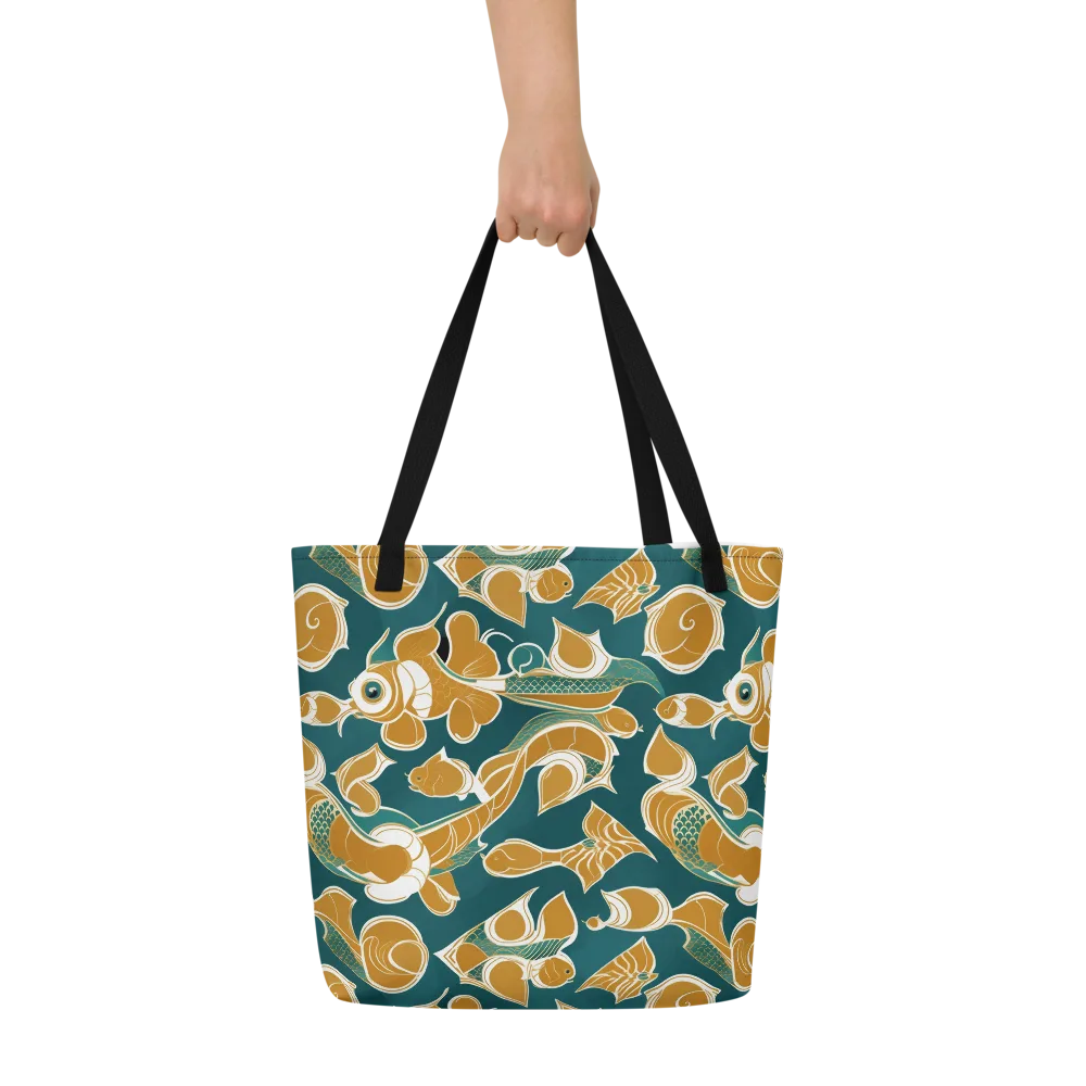 Gilded Koi Current on Large Tote Bag W/ Pocket — Front