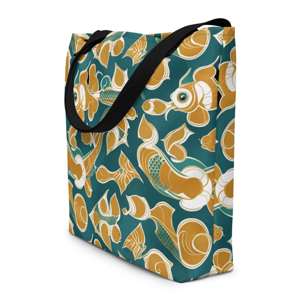 Gilded Koi Current on Large Tote Bag W/ Pocket — Front
