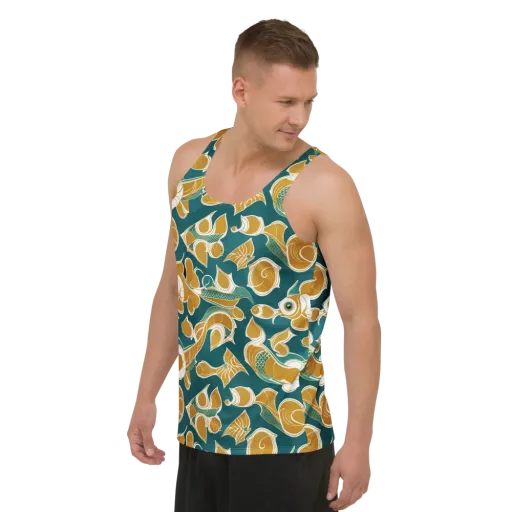 Gilded Koi Current on a Men's Tank Top