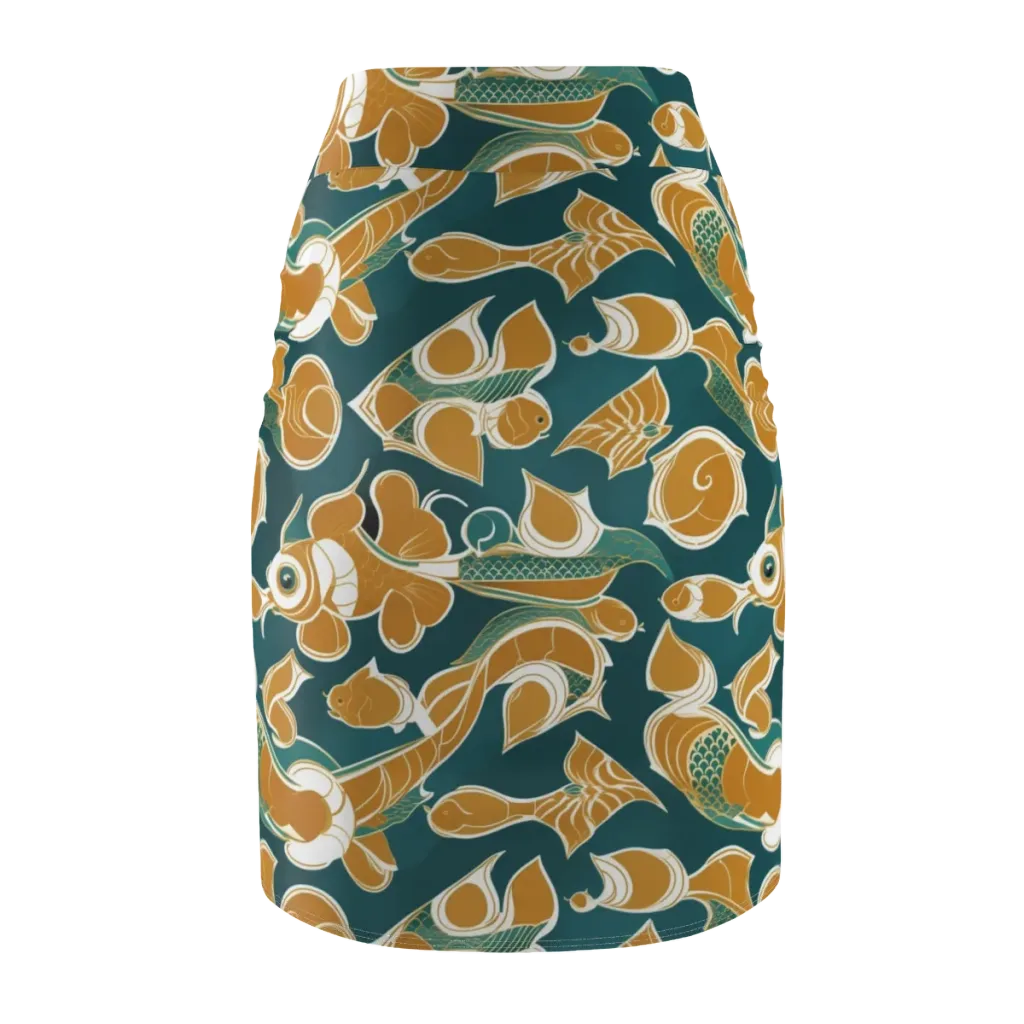 Gilded Koi Current on Pencil Skirt — Back