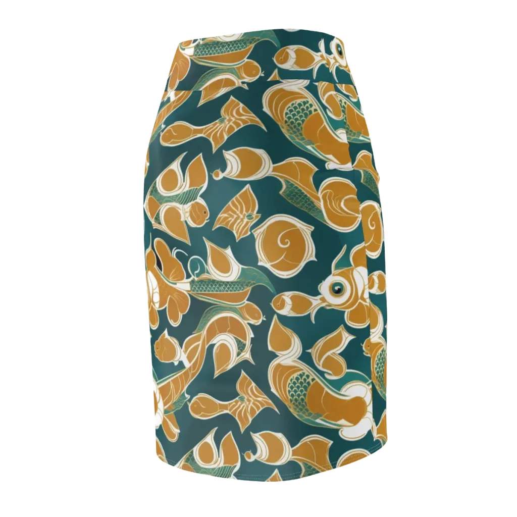 Gilded Koi Current on Pencil Skirt — Back Side