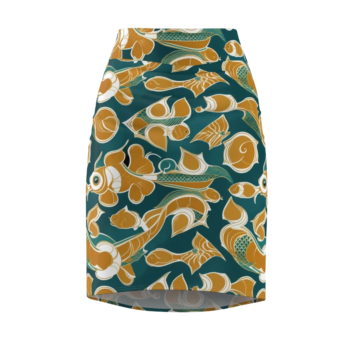Gilded Koi Current on Pencil Skirt — Front