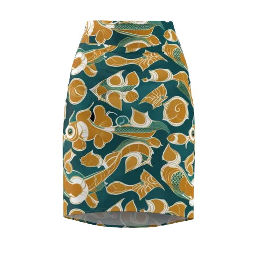 Gilded Koi Current on a Pencil Skirt