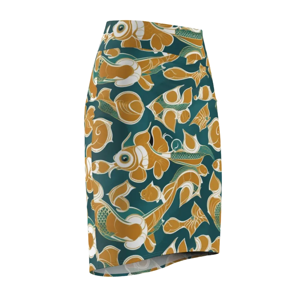 Gilded Koi Current on Pencil Skirt — Front Side