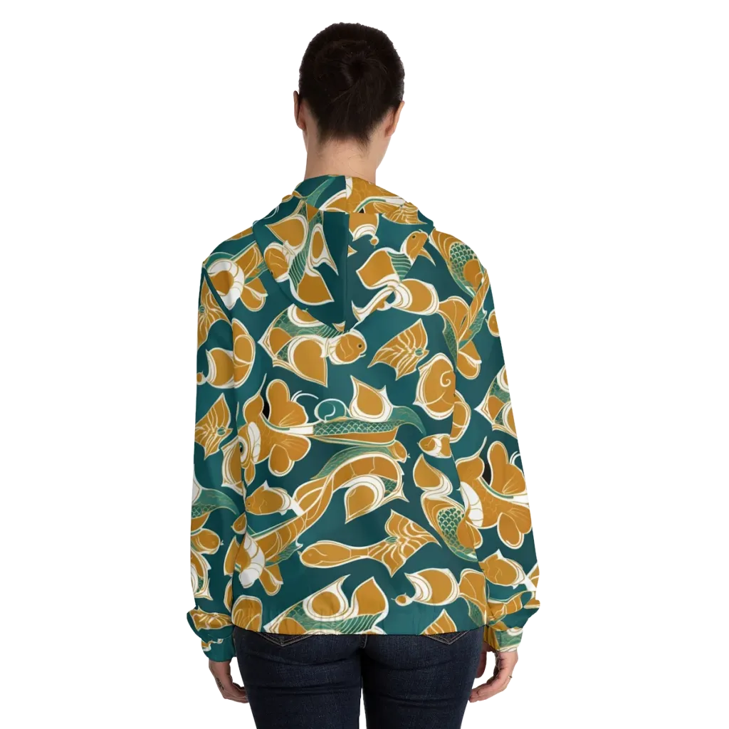 Gilded Koi Current on Women's Full-Zip Hoodie — Back On Person