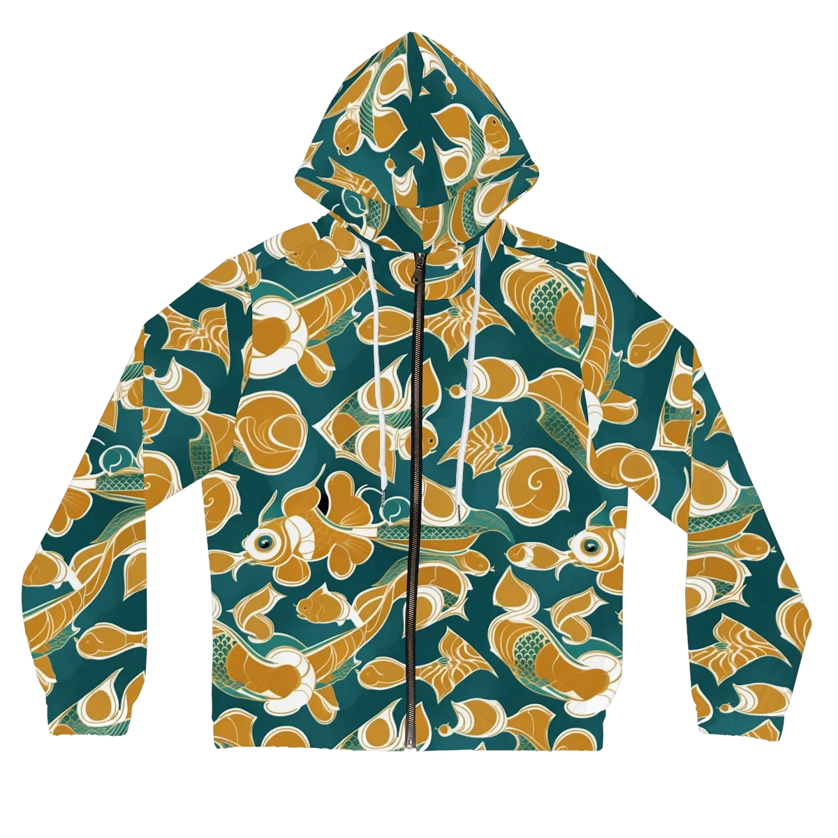 Gilded Koi Current on Women's Full-Zip Hoodie — Front
