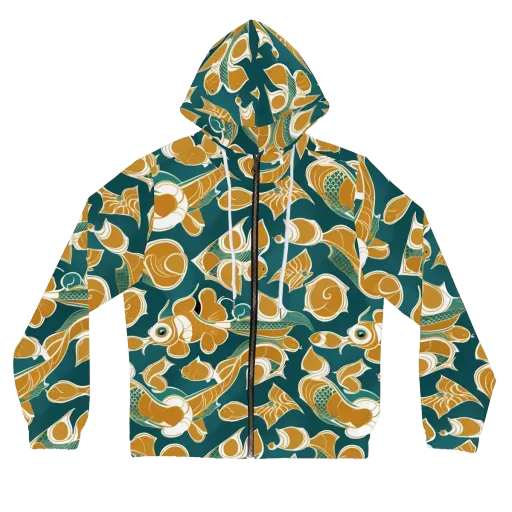 Gilded Koi Current on a Women's Full-Zip Hoodie