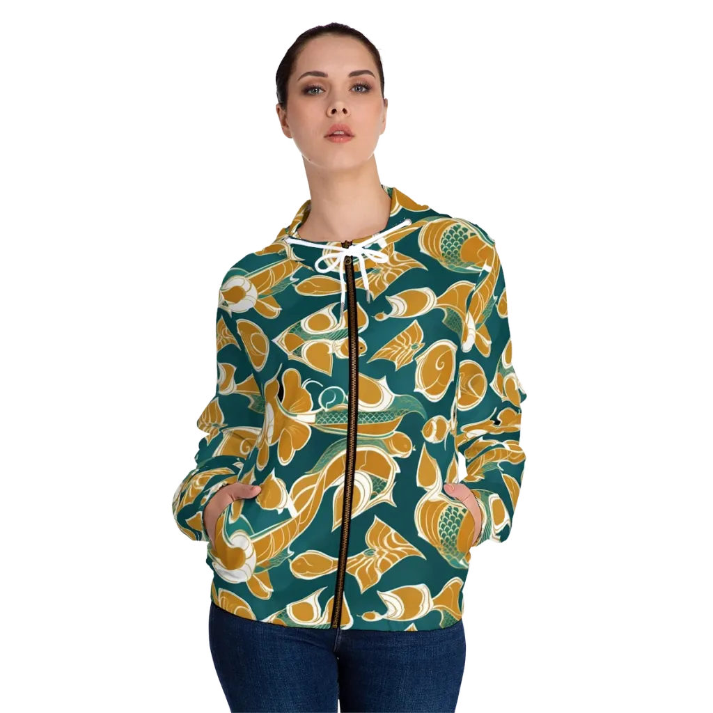Gilded Koi Current on Women's Full-Zip Hoodie — Front On Person