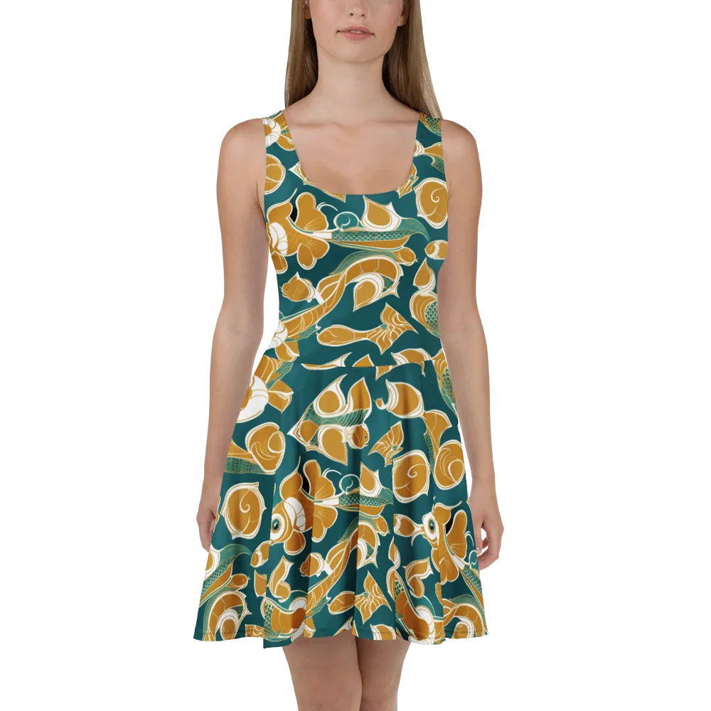 Gilded Koi Current on Skater Dress — Front
