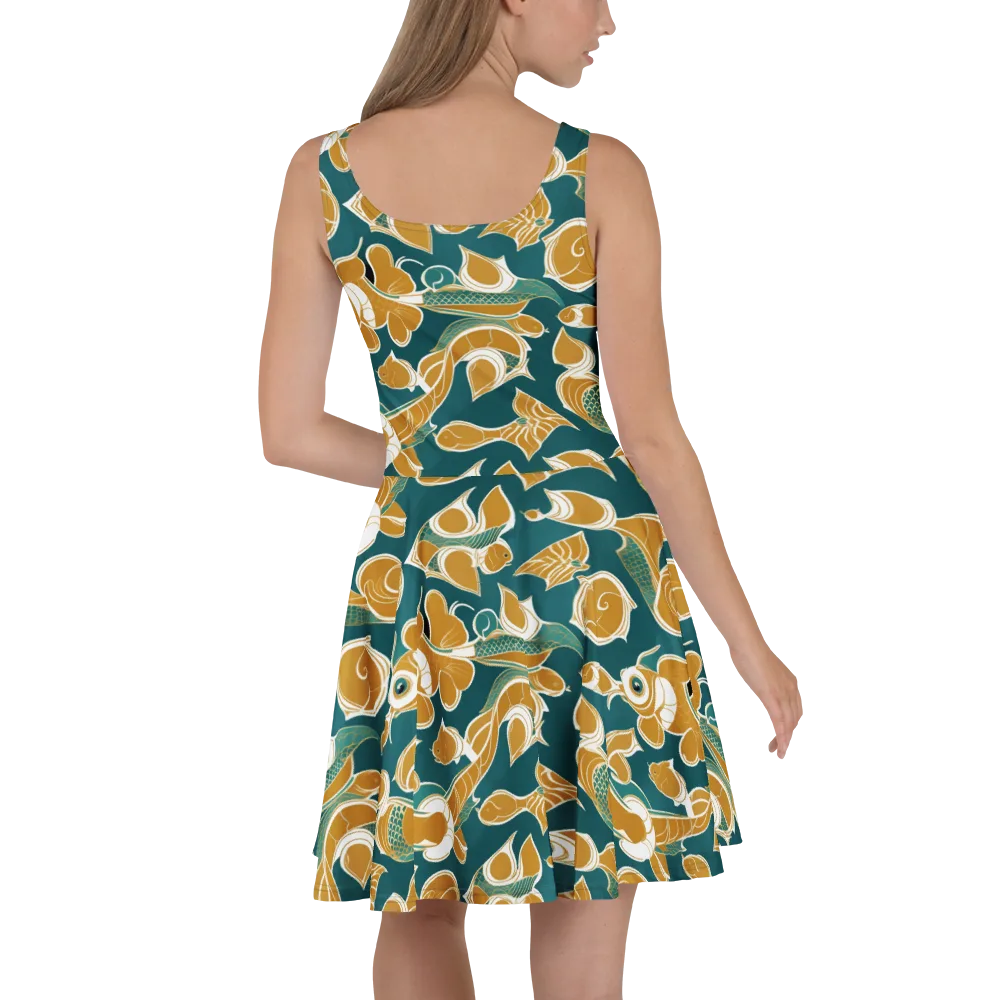 Gilded Koi Current on Skater Dress — Back