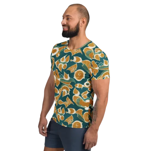 Gilded Koi Current on a Men's Athletic T-Shirt
