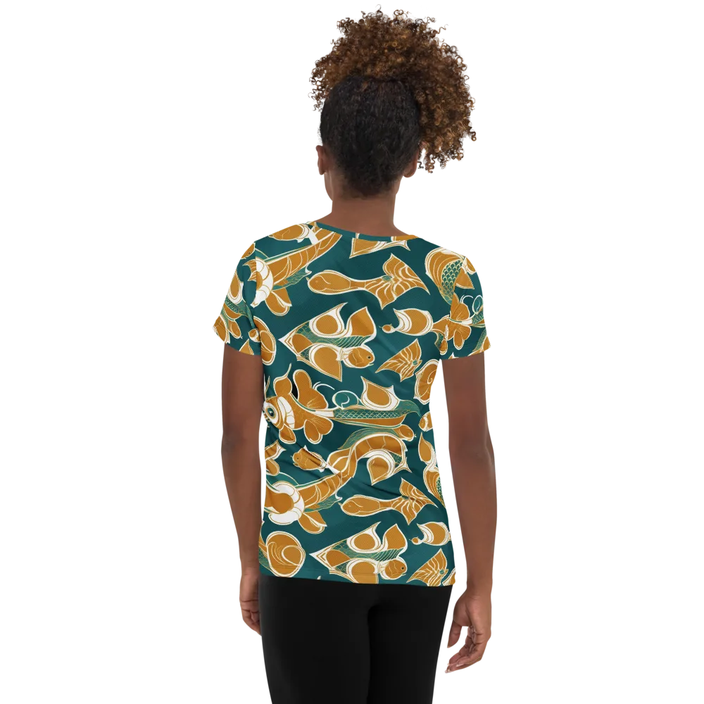 Gilded Koi Current on Women's Athletic T-Shirt — Back