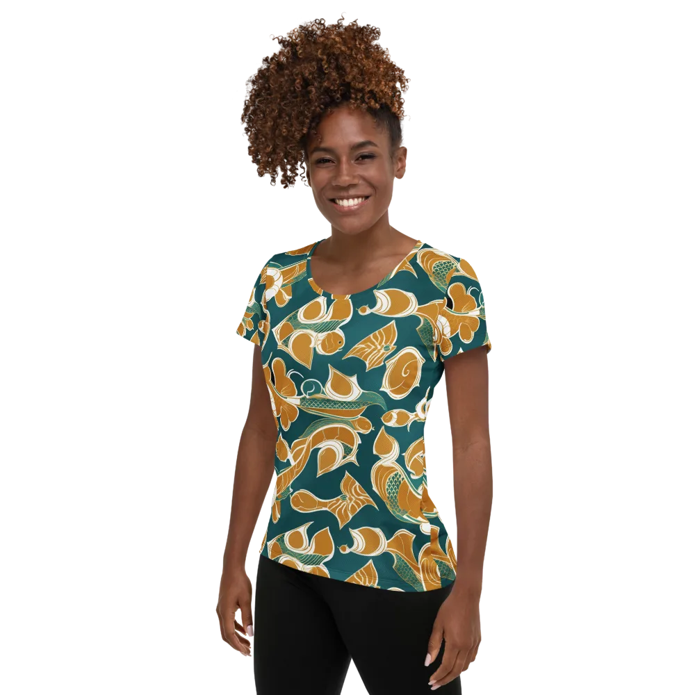 Gilded Koi Current on Women's Athletic T-Shirt — Left