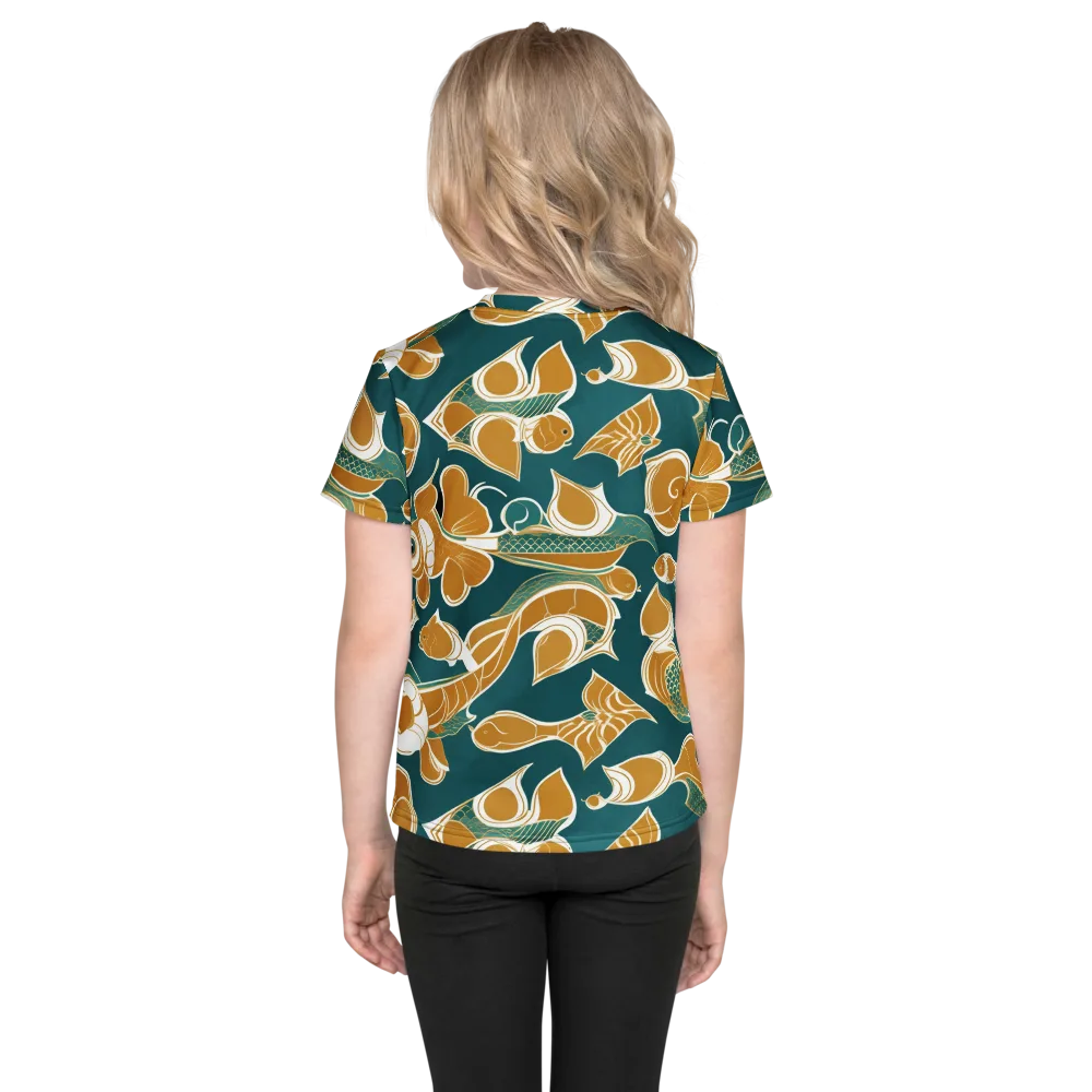 Gilded Koi Current on Kids Crew Neck T-Shirt — Back