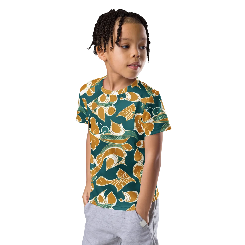 Gilded Koi Current on Kids Crew Neck T-Shirt — Left Front