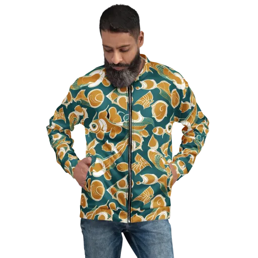 Gilded Koi Current on a Bomber Jacket