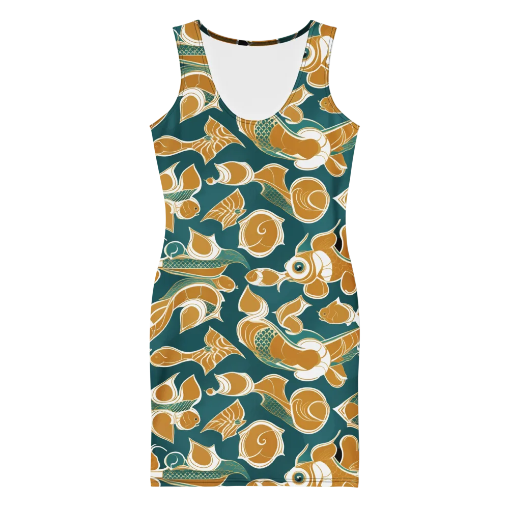 Gilded Koi Current on Bodycon Dress — Front
