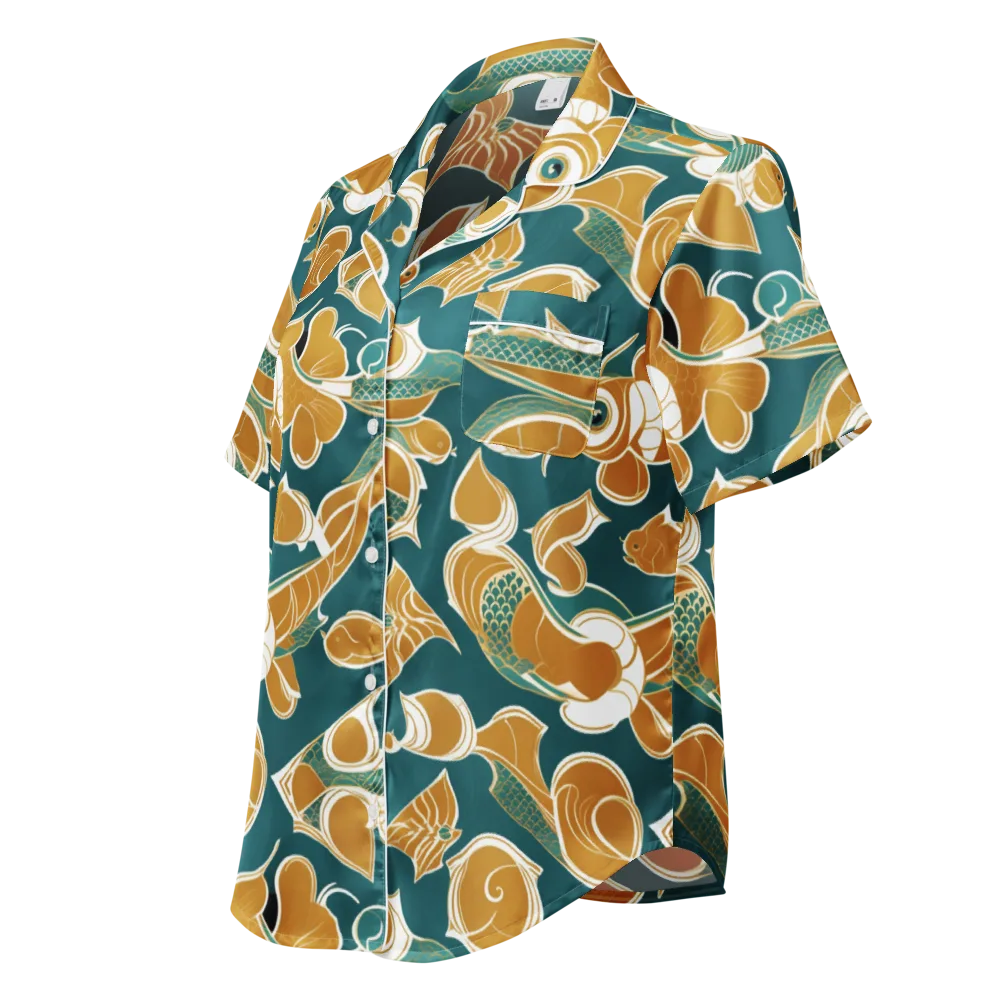 Gilded Koi Current on Women's Short Sleeve Pajama Top — Left Front