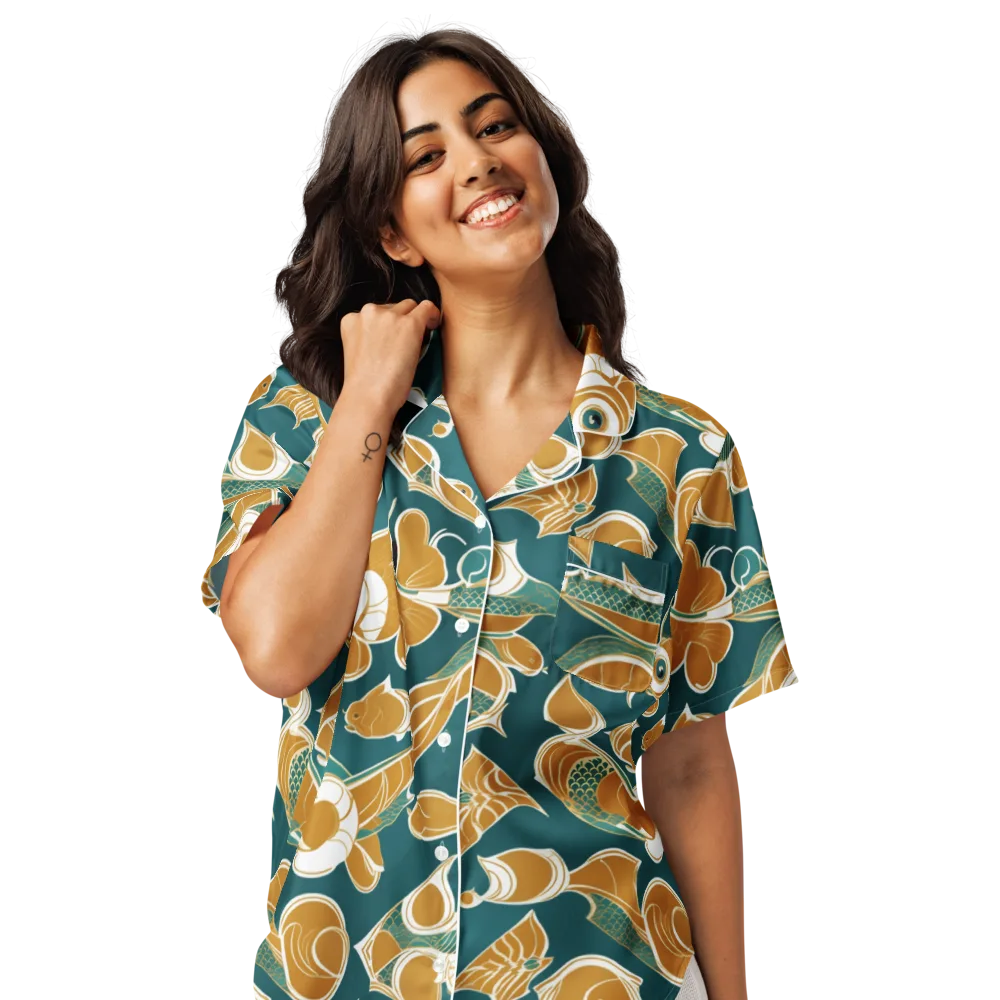 Gilded Koi Current on Women's Short Sleeve Pajama Top — Front