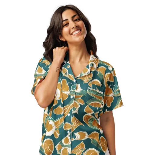 Gilded Koi Current on a Women's Short Sleeve Pajama Top