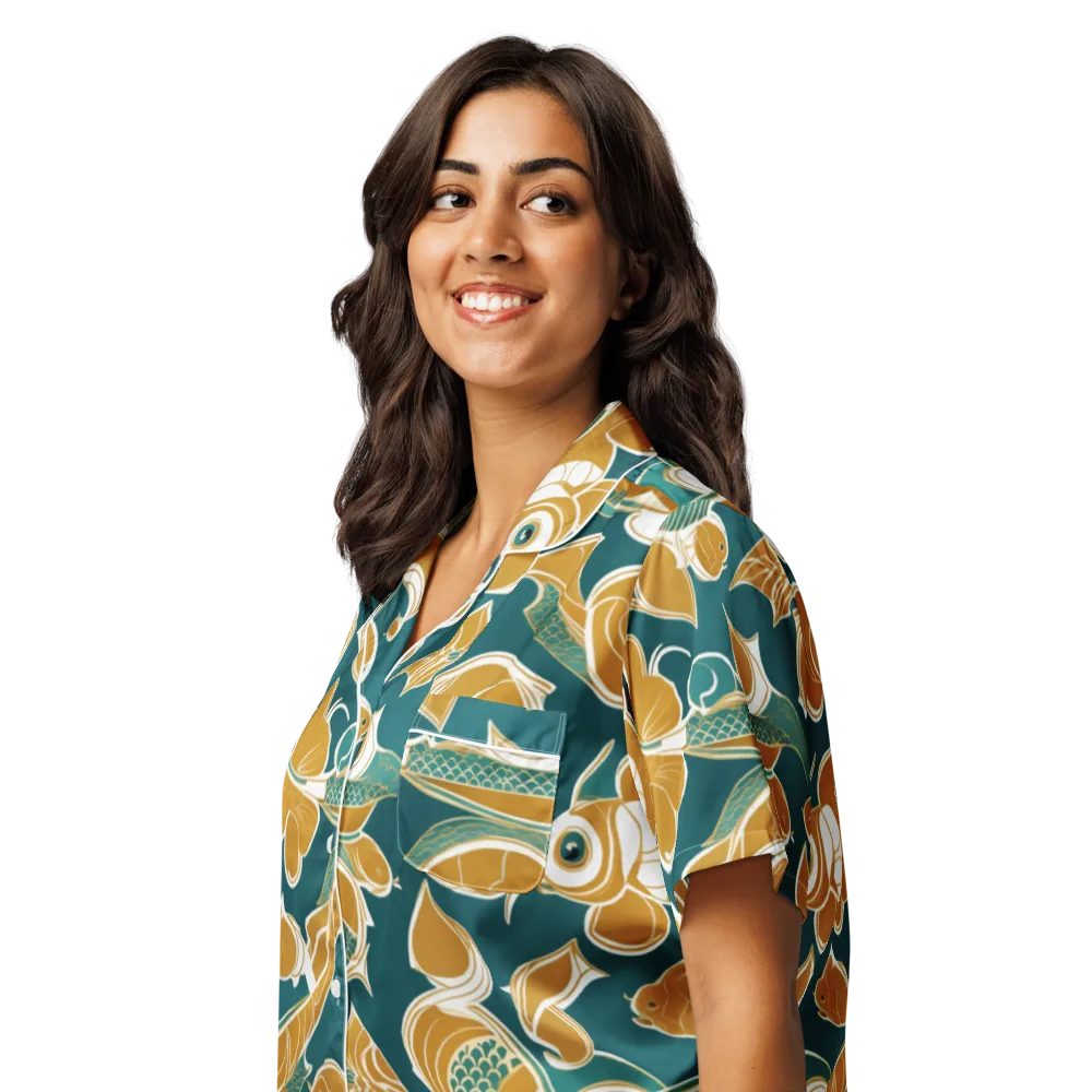 Gilded Koi Current on Women's Short Sleeve Pajama Top — Left Front