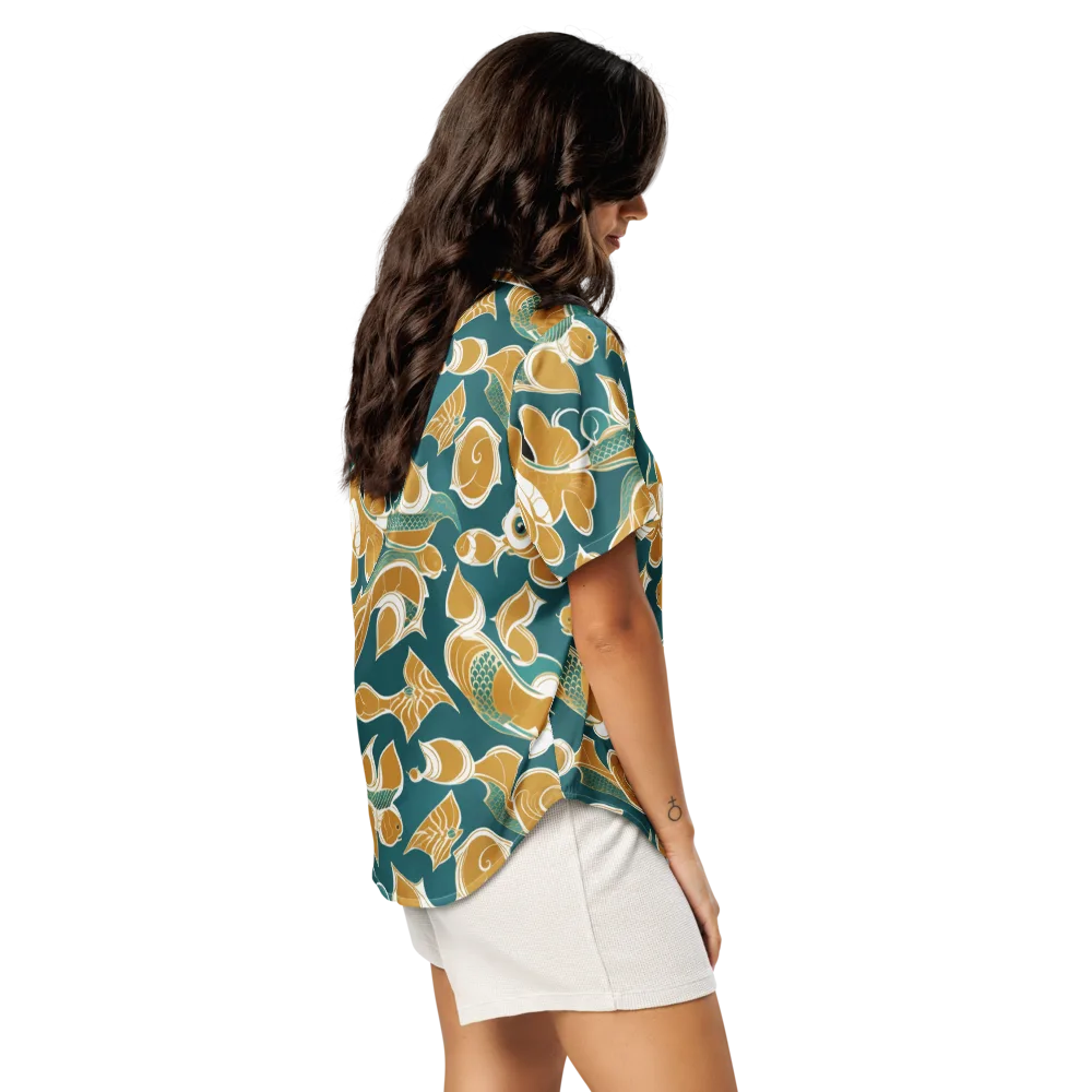 Gilded Koi Current on Women's Short Sleeve Pajama Top — Right Back