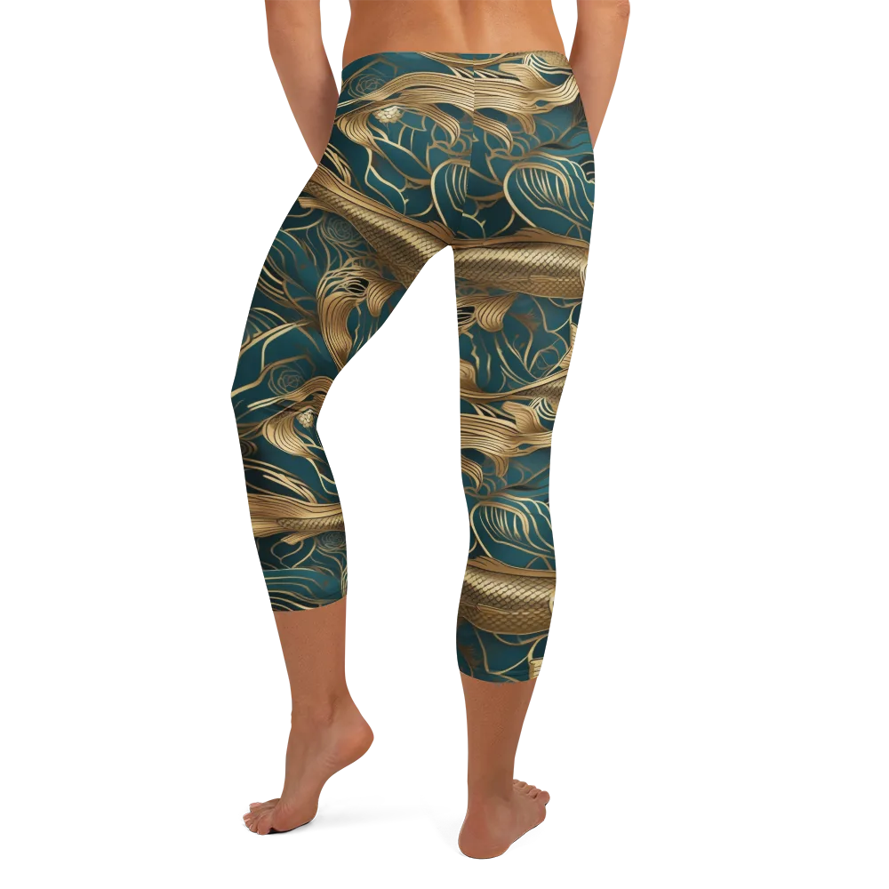 Teal Tide on Capri Leggings — Back