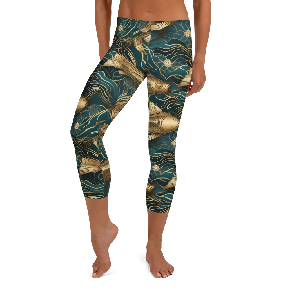 Teal Tide on Capri Leggings — Front