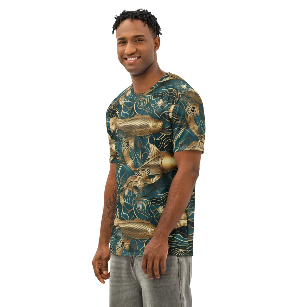 Teal Tide on Men's Cotton Crew Neck T-Shirt — Left Front