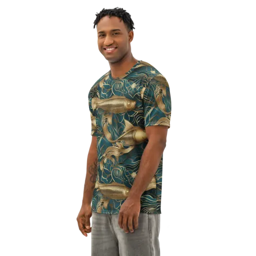 Teal Tide on a Men's Cotton Crew Neck T-Shirt