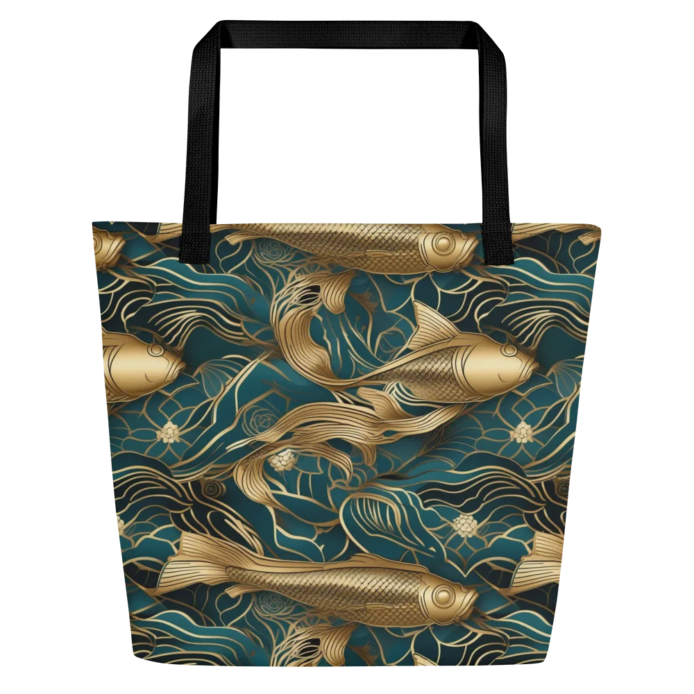 Teal Tide on Large Tote Bag W/ Pocket — Front