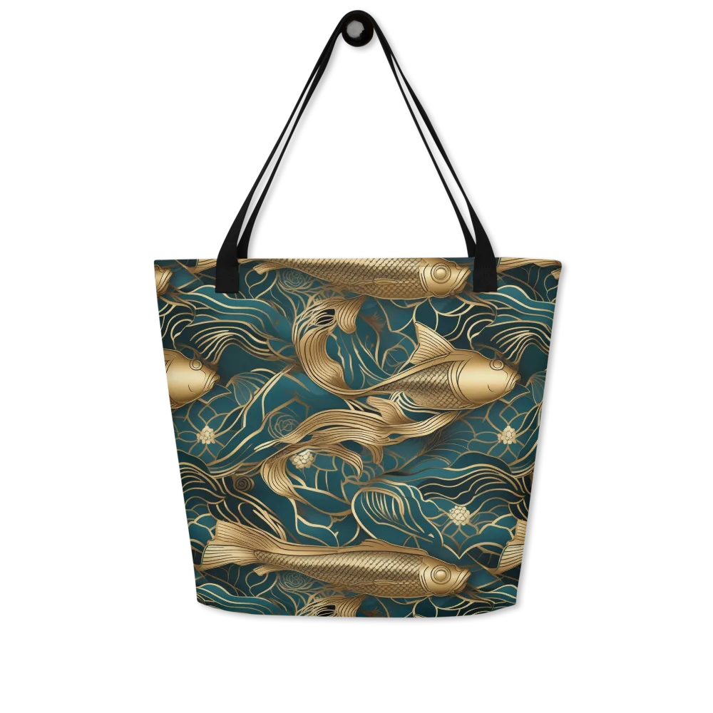 Teal Tide on Large Tote Bag W/ Pocket — Front