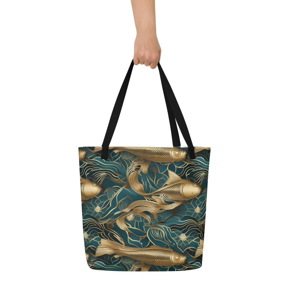 Teal Tide on Large Tote Bag W/ Pocket — Front