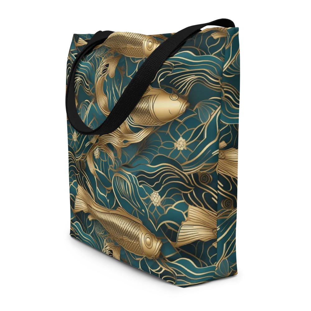 Teal Tide on Large Tote Bag W/ Pocket — Front
