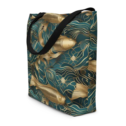 Teal Tide on a Large Tote Bag W/ Pocket