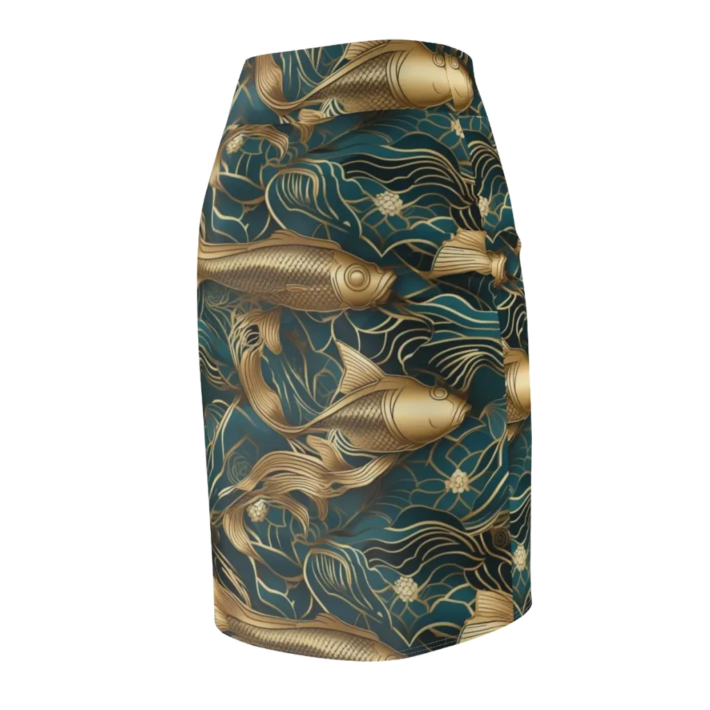 Teal Tide on Pencil Skirt — Back Side