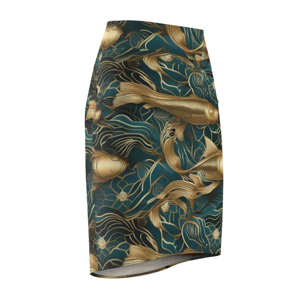 Teal Tide on Pencil Skirt — Front Side